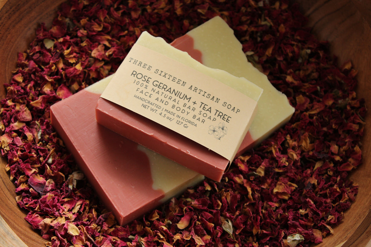 Geranium Rose Shape Rose Geranium & Tea tree – Three Sixteen Artisan Soaps